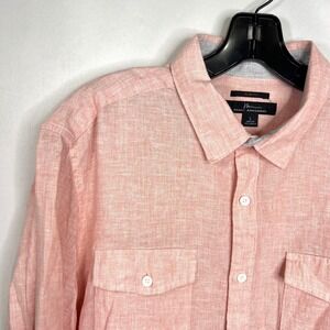Marc Anthony Peach Pink Linen Blend Button Down Mens L Slim Fit Long Sleeve
